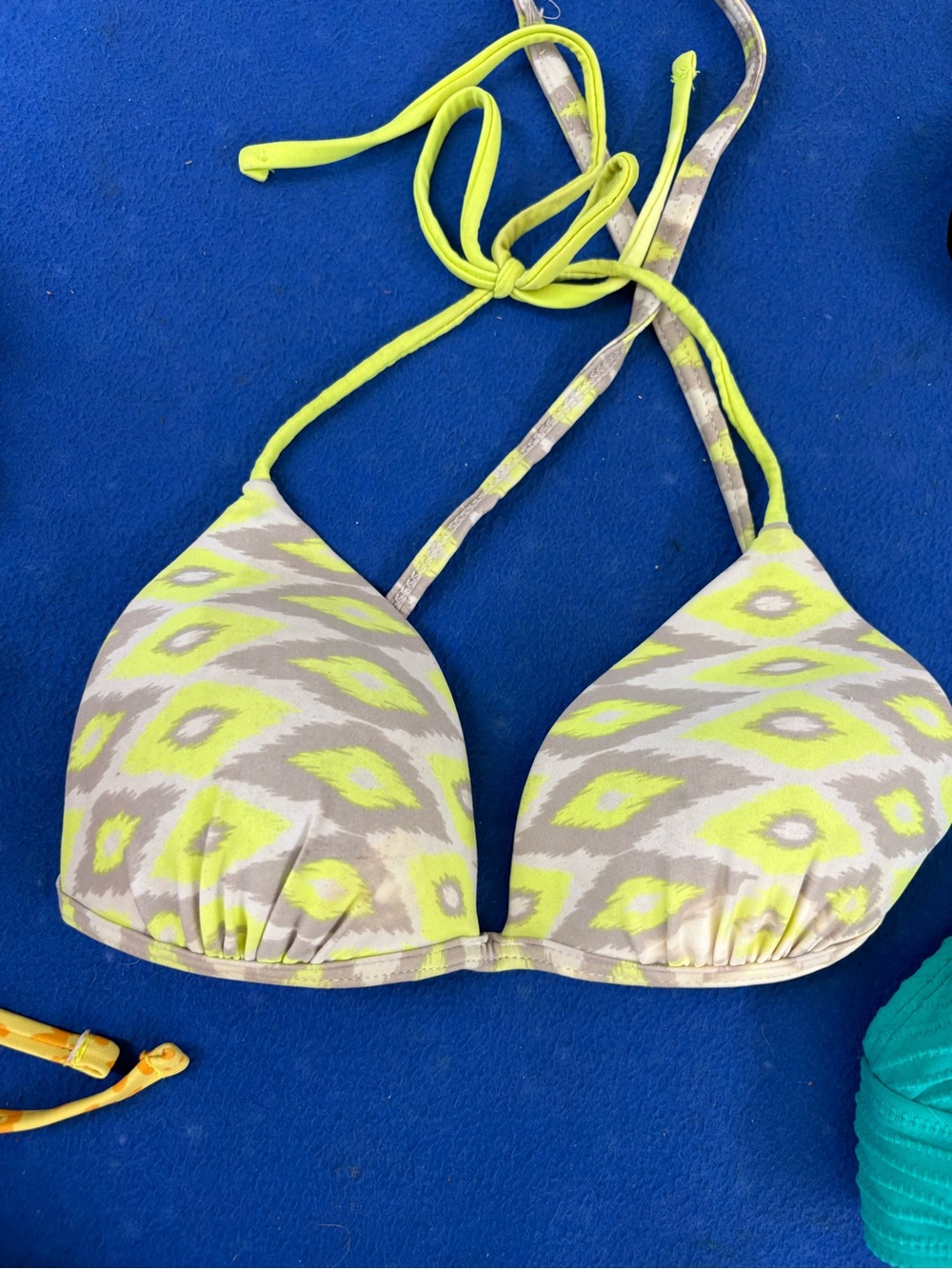 Neon Yellow Patterned Triangle Bikini Top - Women Swim